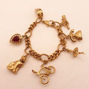 Figaro Gold Tone Vintage Charm Bracelet